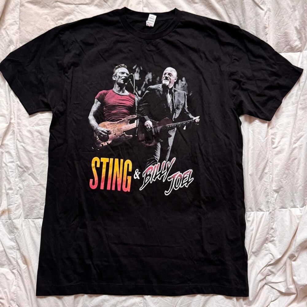 Sting and billy joel graphic concert tee‎ sz L black cotton band rock casual